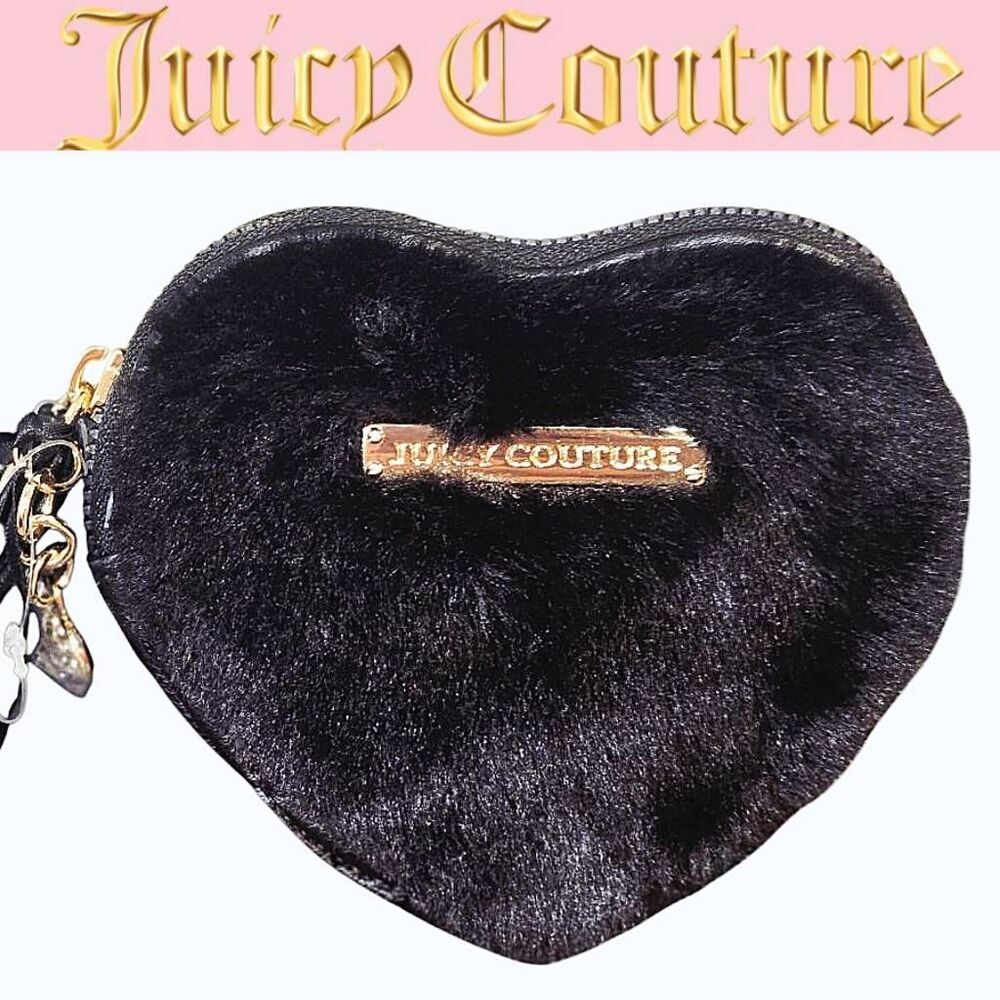 Juicy Couture Fluffy Heart Zip Around Wristlet- Licorice